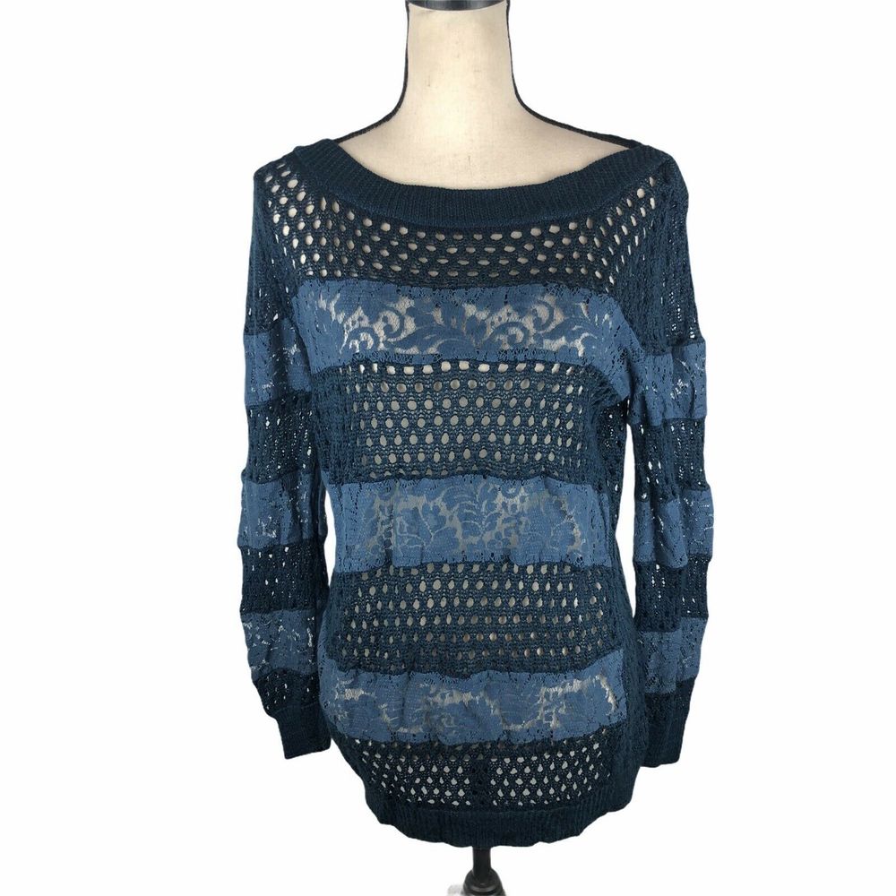 Toi Et Moi Blue Open-knit Floral Crochet Top S